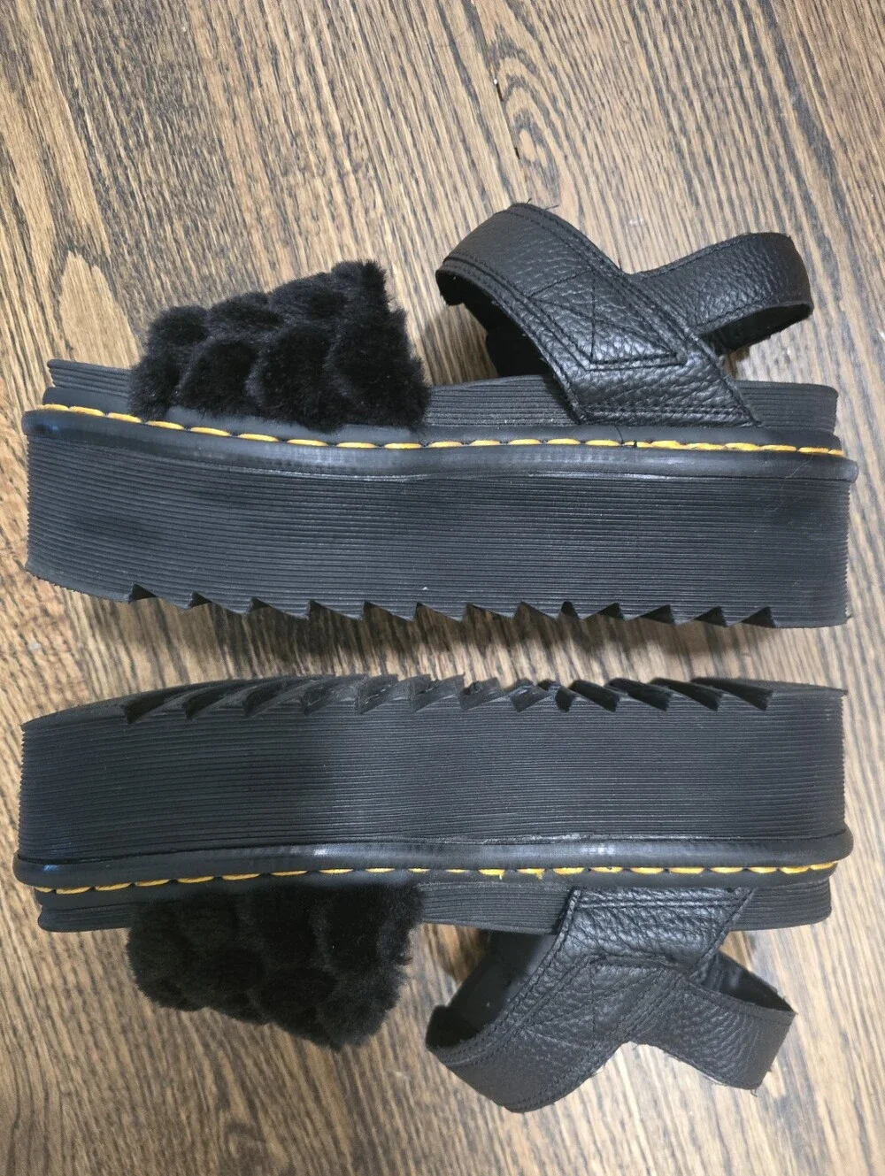 DR. MARTENS Platform Voss Fluffy Faux Fur Platform Sandals